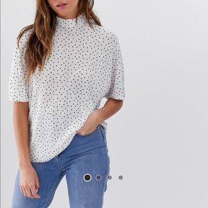 JDY polka dot plisse high neck top